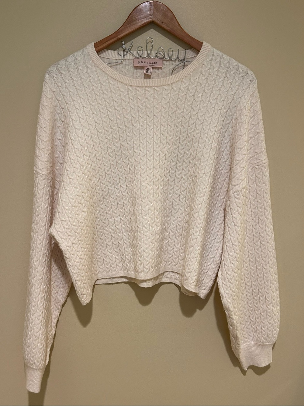 Philosophy Like New Creme Cable-Knit Viscose & Nylon Blend Cropped Sweater Small